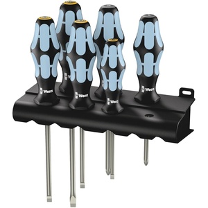 image:imageWera 05032060001 Kraftform Stainless 33346 Stainless Steel SlottedPhillips Screwdriver Set and Rack 6PieceSlotted 65x150mm  3x80mm  4x100  55x125mm Pozidriv PZ1x80mm  PZ2x100mm