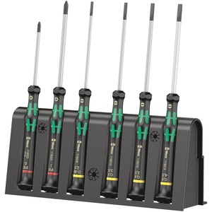 image:imageWera 20526 Kraftform Micro Ballhead Hexagon Electronics Screwdriver Set and Rack 6PieceSlotted 25x80 mm  3x80 mm  35x80 mm  4x80 mm